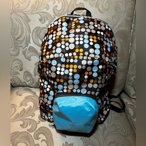 Penelope Ann Fill Her Up Backpack Purse Polka Dot Travel Bag Purse Brown Blue